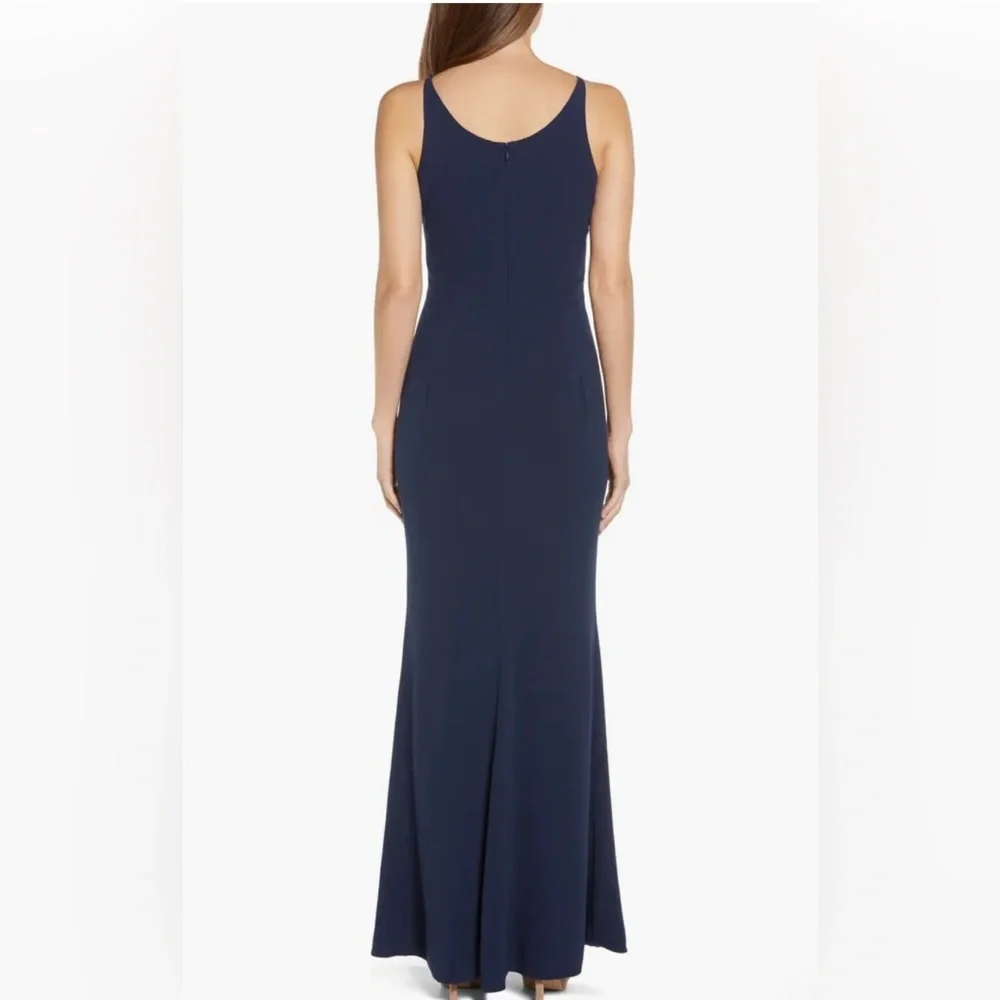 Dress the Population Wedding Guest Bridesmaid Dress Iris Slit Crepe Gown Navy